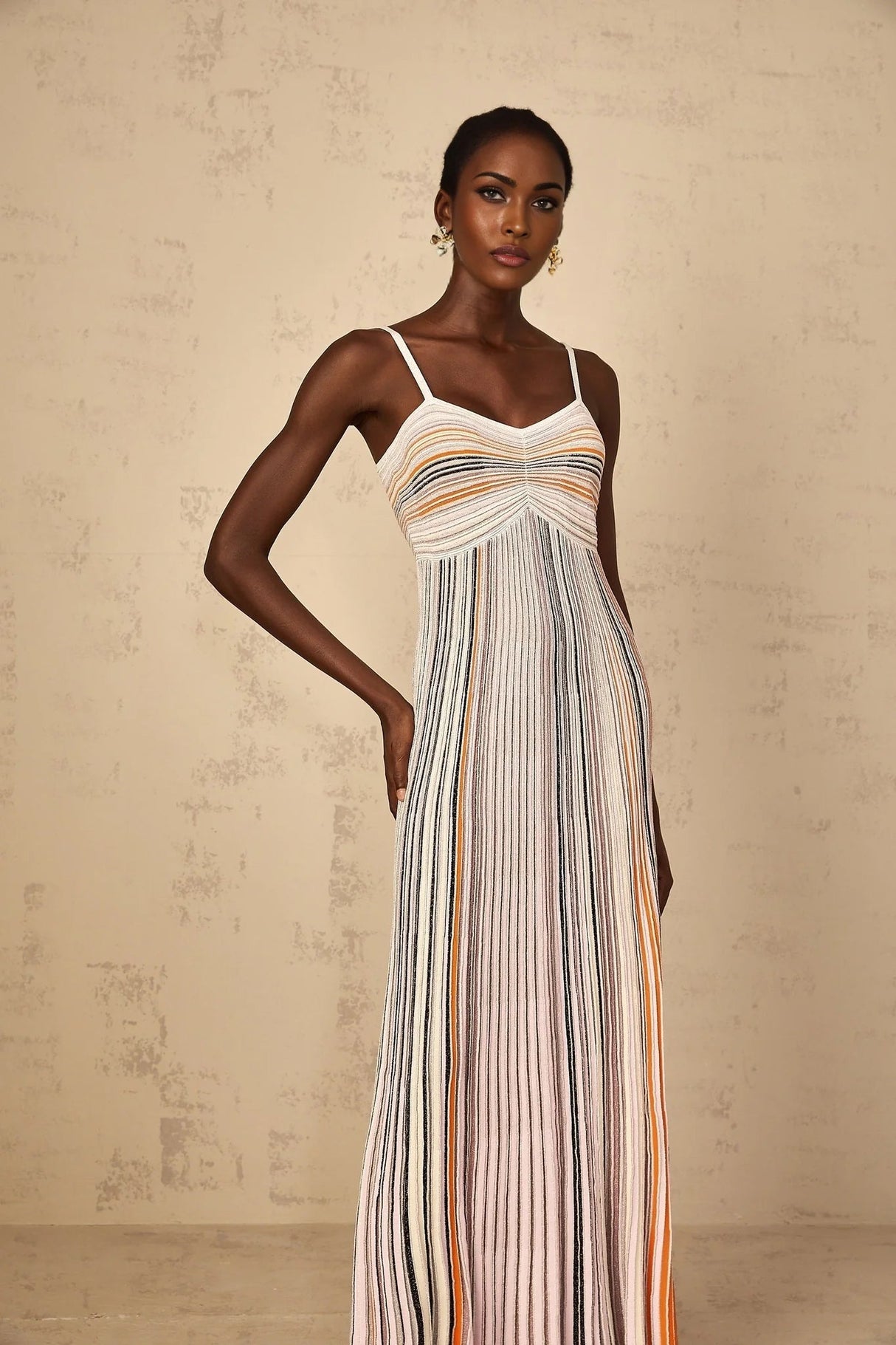 Emma Maxi Dress Sequin Striped Knit & Metallic Detailing