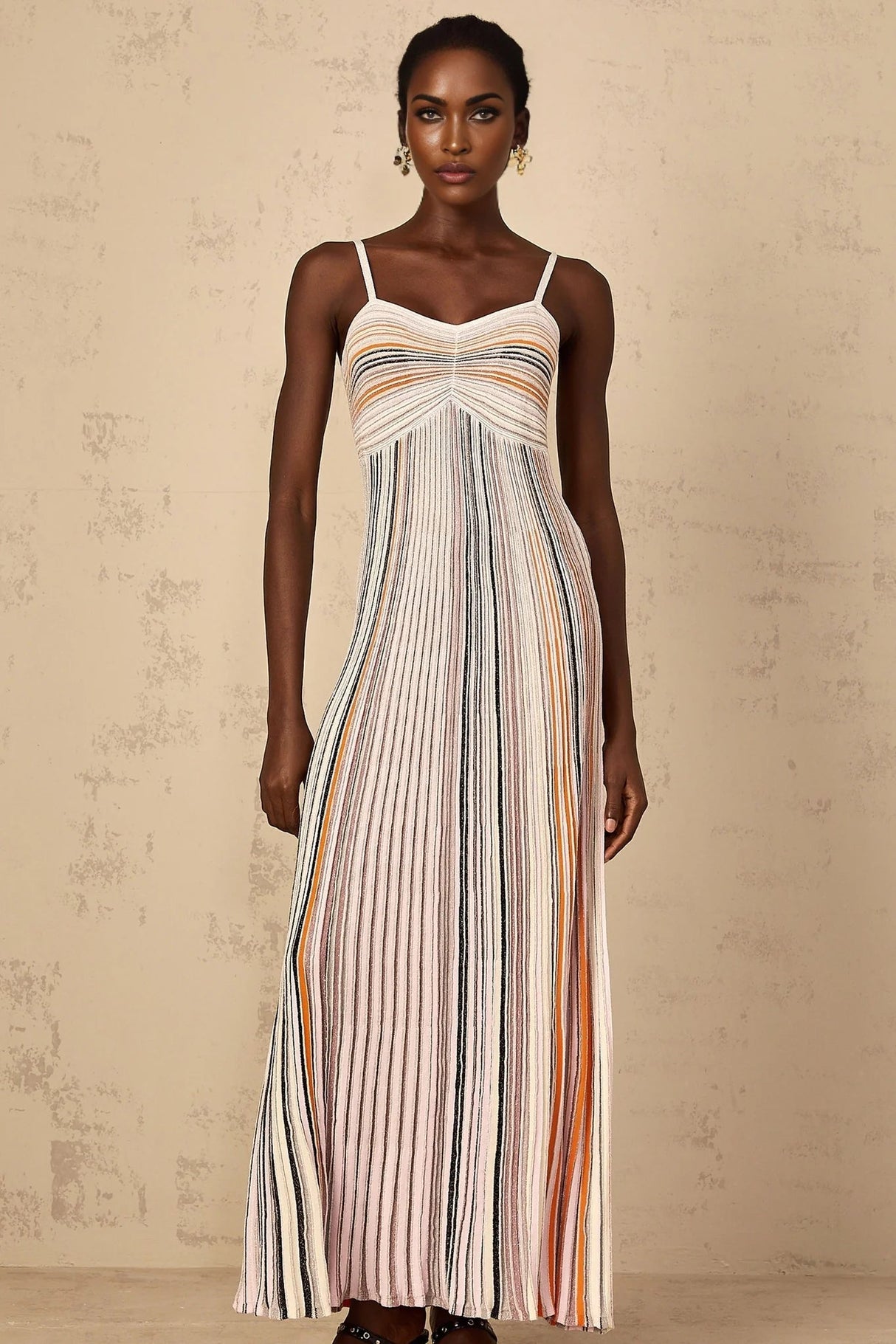 Emma Maxi Dress Sequin Striped Knit & Metallic Detailing
