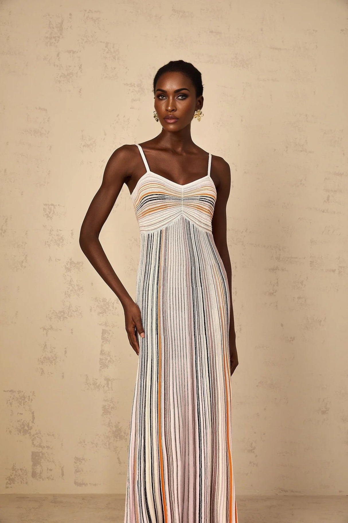 Emma Maxi Dress Sequin Striped Knit & Metallic Detailing