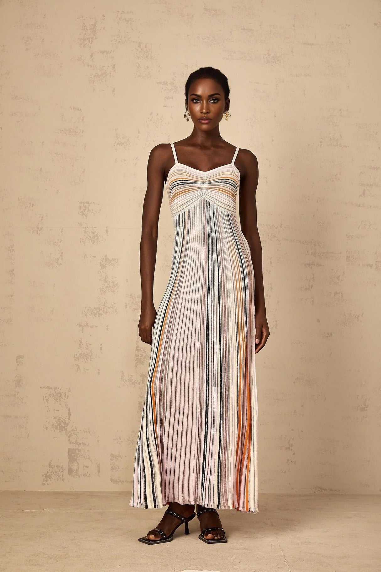 Emma Maxi Dress Sequin Striped Knit & Metallic Detailing