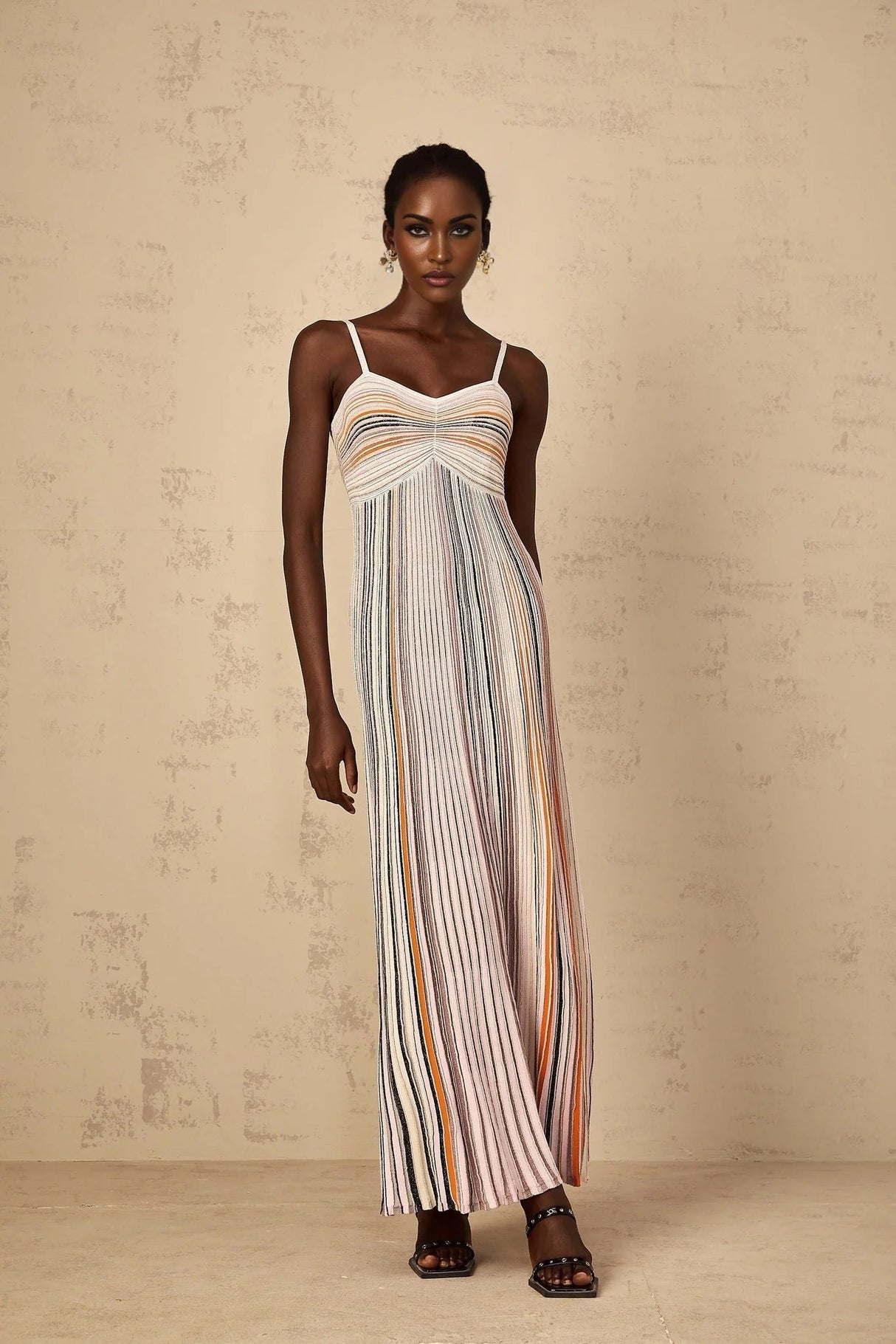 Emma Maxi Dress Sequin Striped Knit & Metallic Detailing