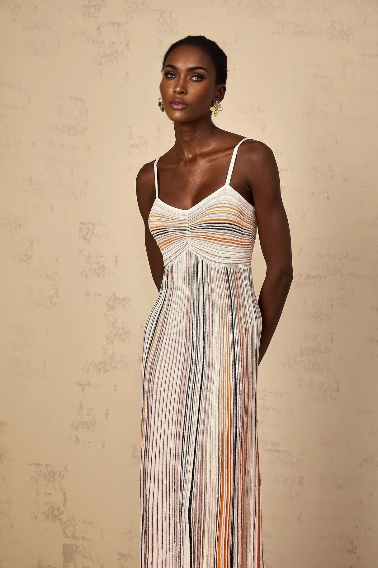 Emma Maxi Dress Sequin Striped Knit & Metallic Detailing