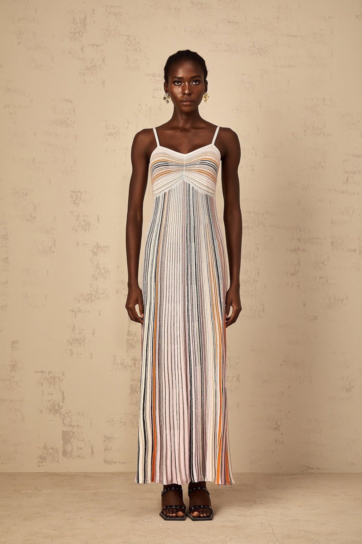 Emma Maxi Dress Sequin Striped Knit & Metallic Detailing