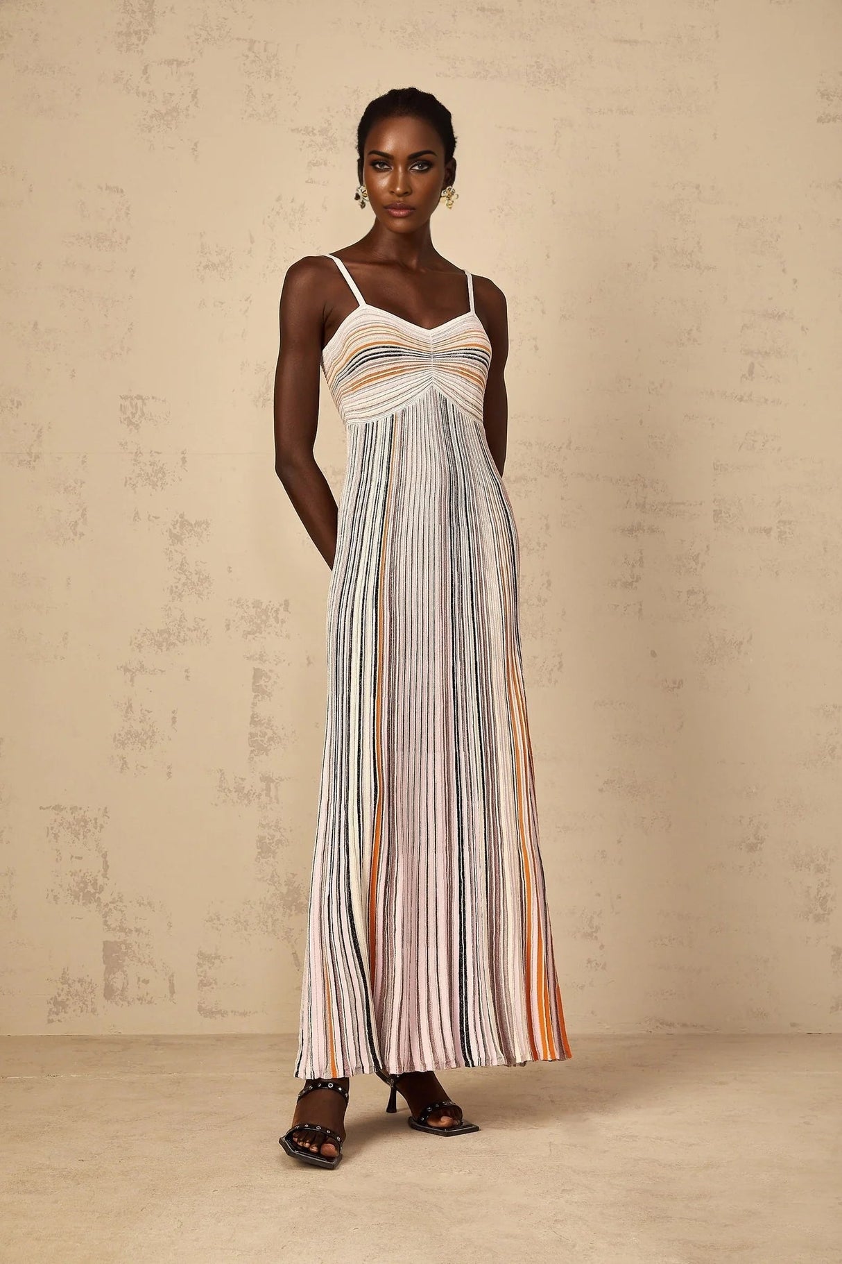 Emma Maxi Dress Sequin Striped Knit & Metallic Detailing