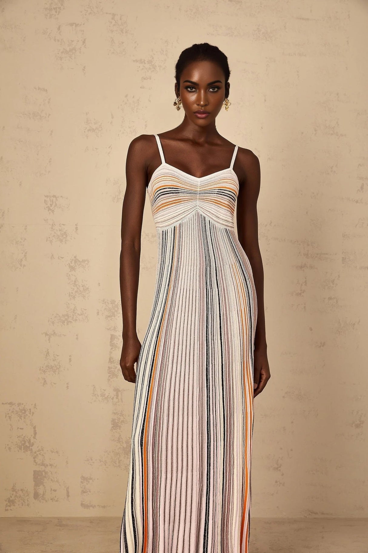 Emma Maxi Dress Sequin Striped Knit & Metallic Detailing