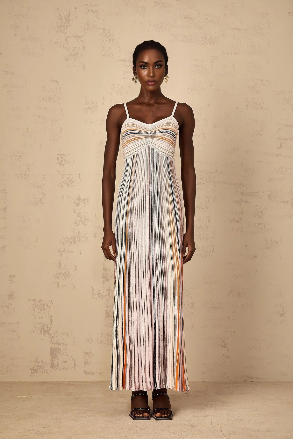 Emma Maxi Dress Sequin Striped Knit & Metallic Detailing