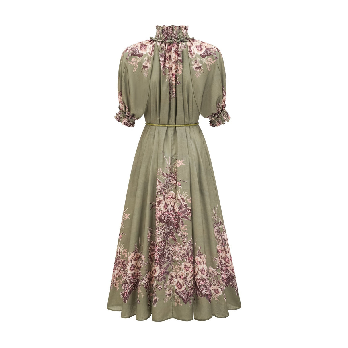 Emma Midi Dress - Puff Sleeves - Mock Neck - Gathered Detailing - Belted - Floral Print