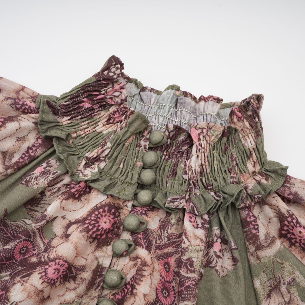 Emma Midi Dress - Puff Sleeves - Mock Neck - Gathered Detailing - Belted - Floral Print