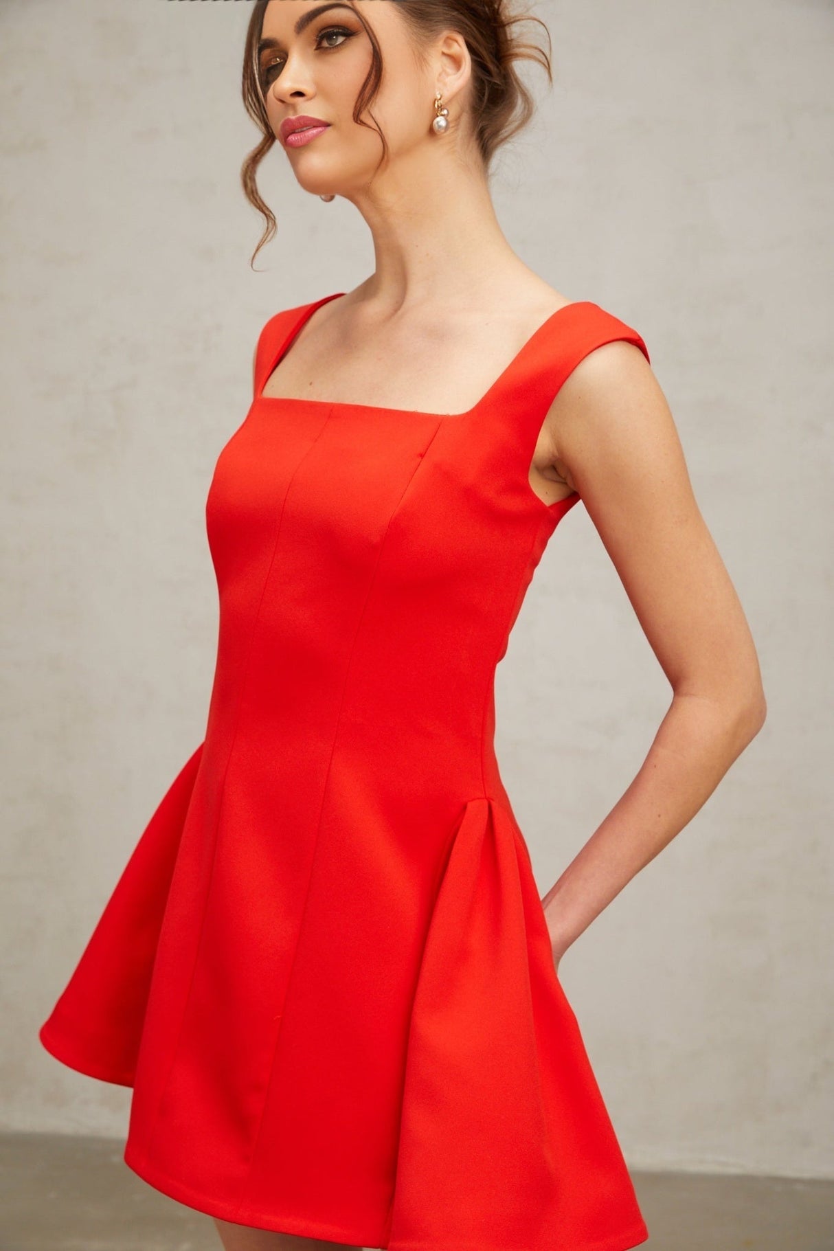 Emma Mini Dress - Square Neck - Sleeveless - Cinched Waist - Puff Skirt