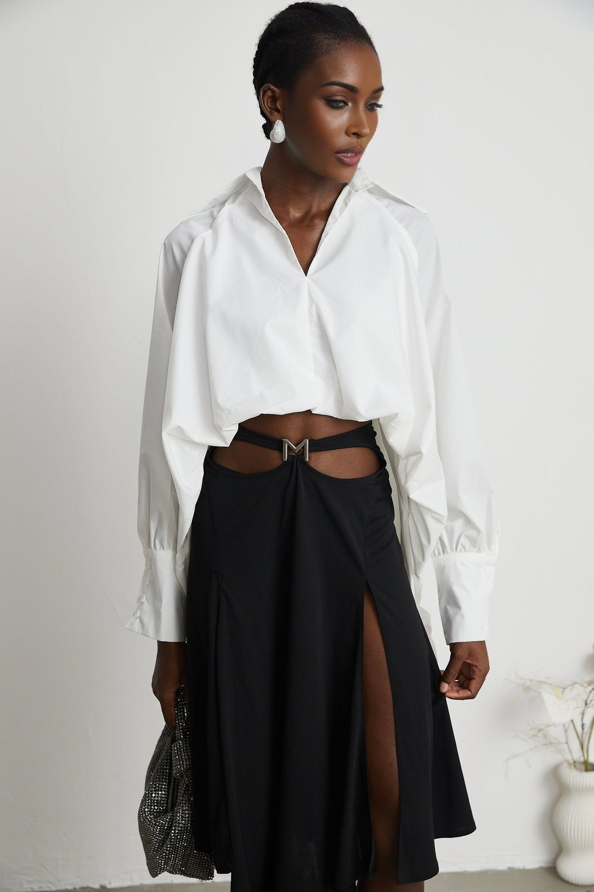 Emma Shirt - Lapels - Long Sleeves - V Neck - Buttoned Cuffs