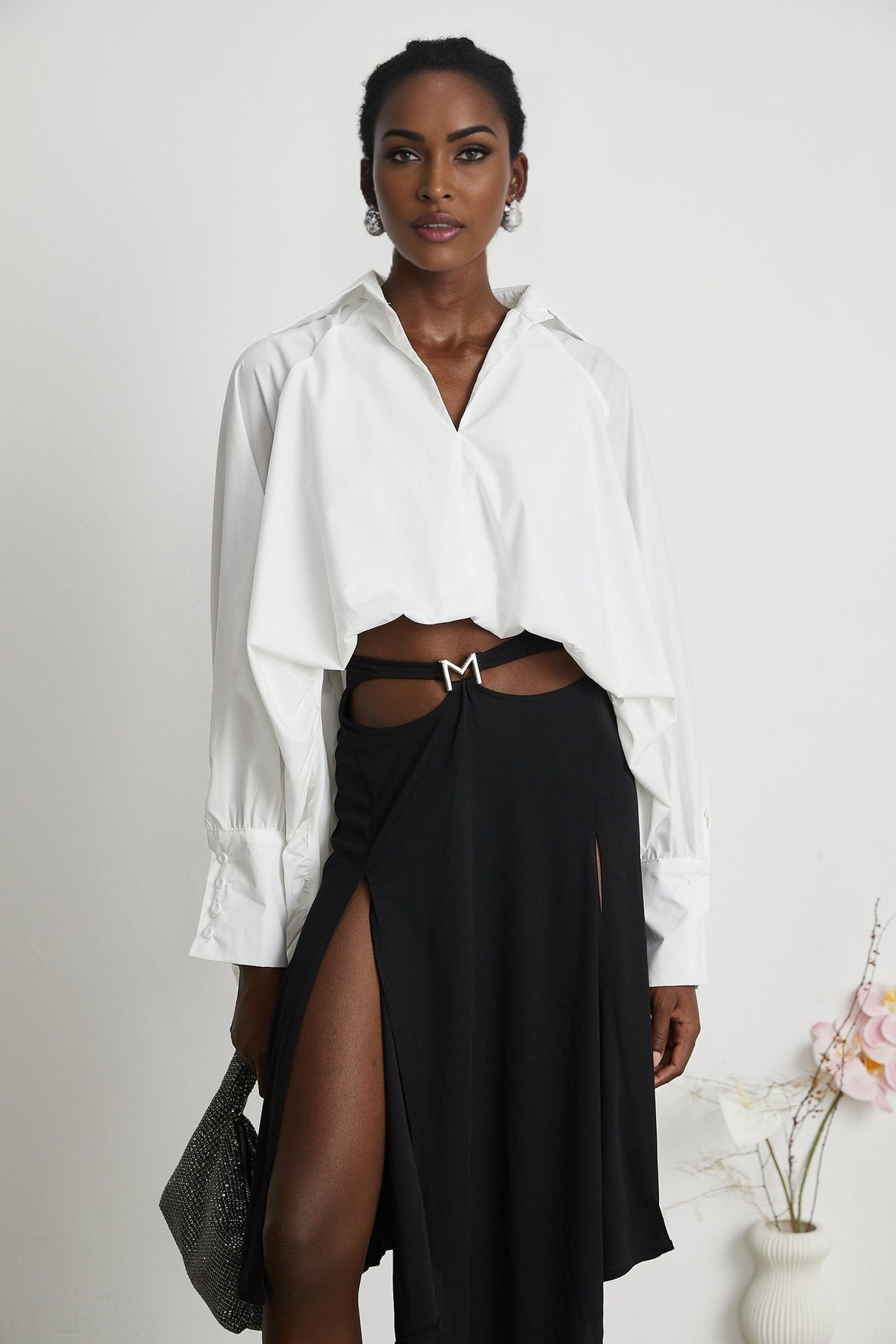 Emma Shirt - Lapels - Long Sleeves - V Neck - Buttoned Cuffs