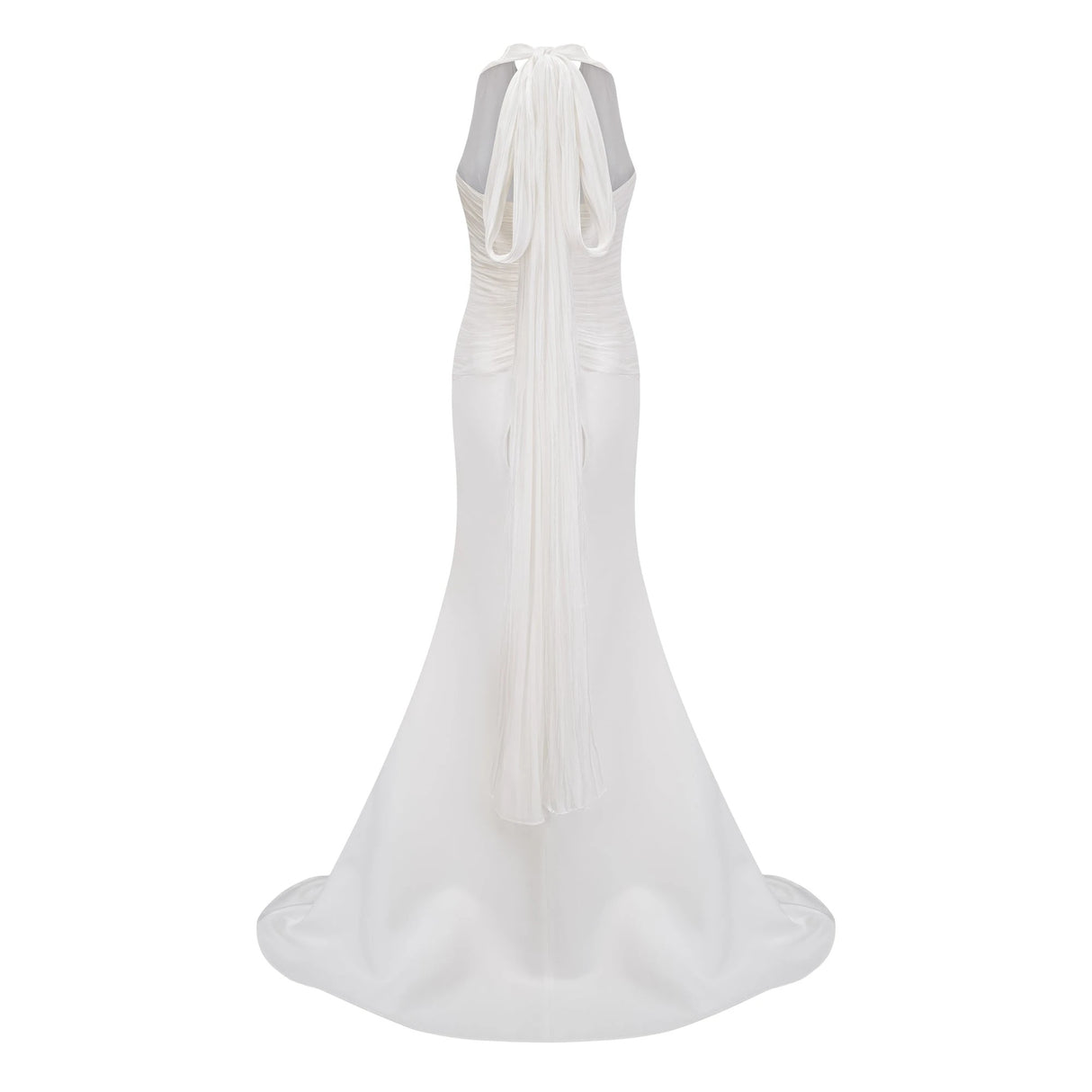 Emmeline White Train Design Gathered Maxi Dress