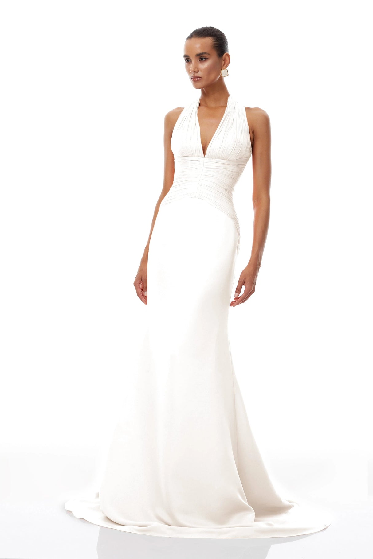 Emmeline White Train Design Gathered Maxi Dress