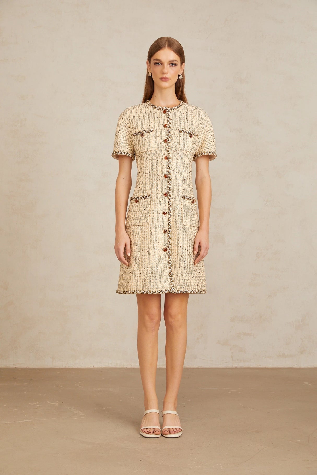 Énergie Neutral ALine Tweed Mini Dress