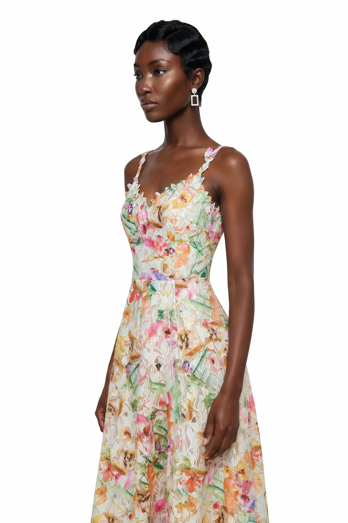 Enora Lace Floral Embroidered Midi Dress