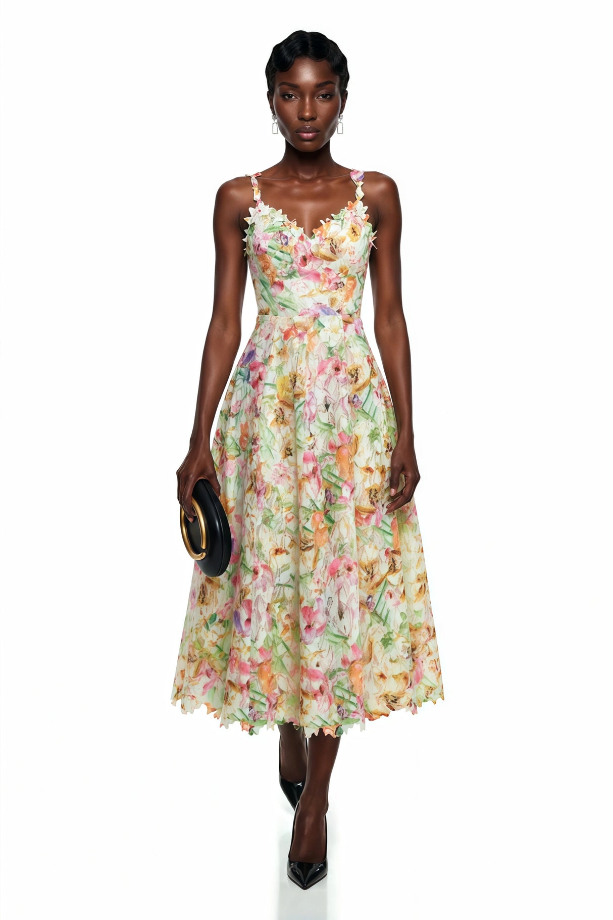Enora Lace Floral Embroidered Midi Dress