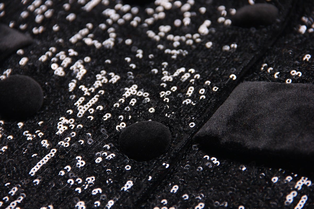 Enrica Double - Breasted Sequin Blazer - Slim Fit with Velvet Lapels - Velvet - Trimmed Pockets