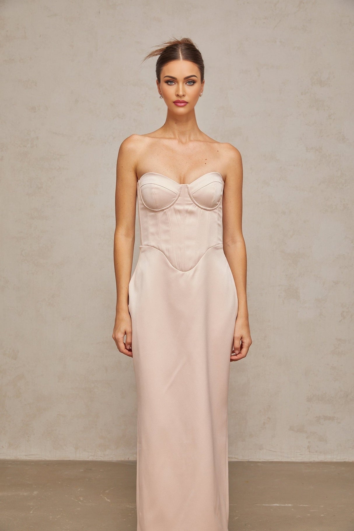 Enrica Maxi Dress - Sweetheart Neck - Off - Shoulder Corset Style - Satin Finish - Rear Lace - Up Fastening