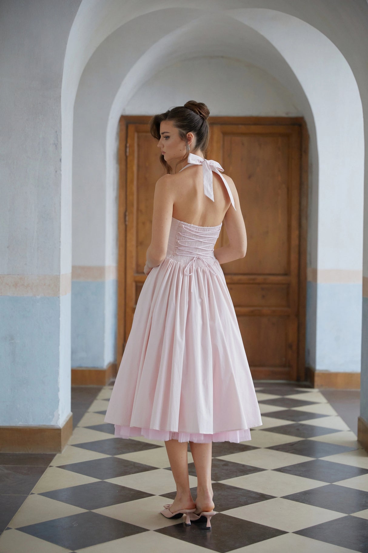 Eponine Pink Layered Flared Hem Midi Dress