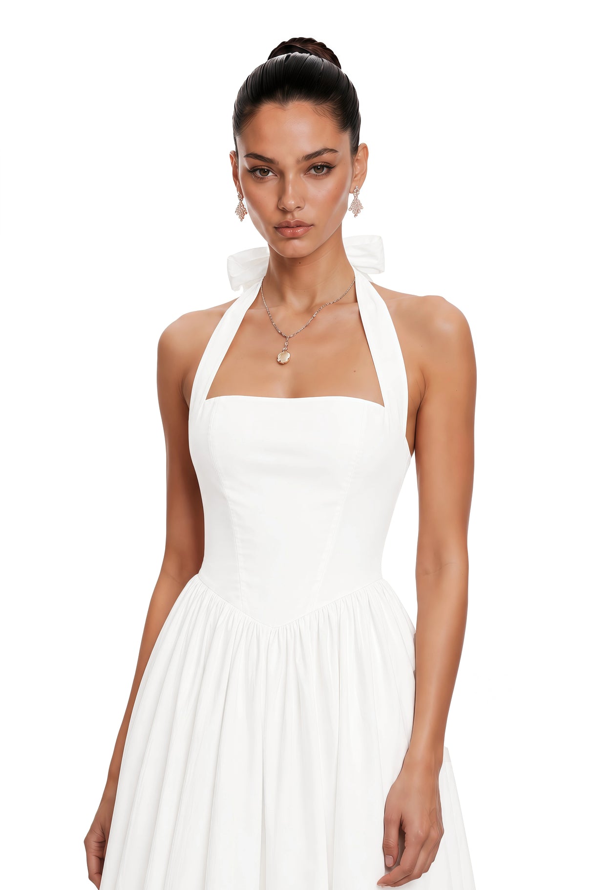Eponine White Layered Flared Hem Midi Dress