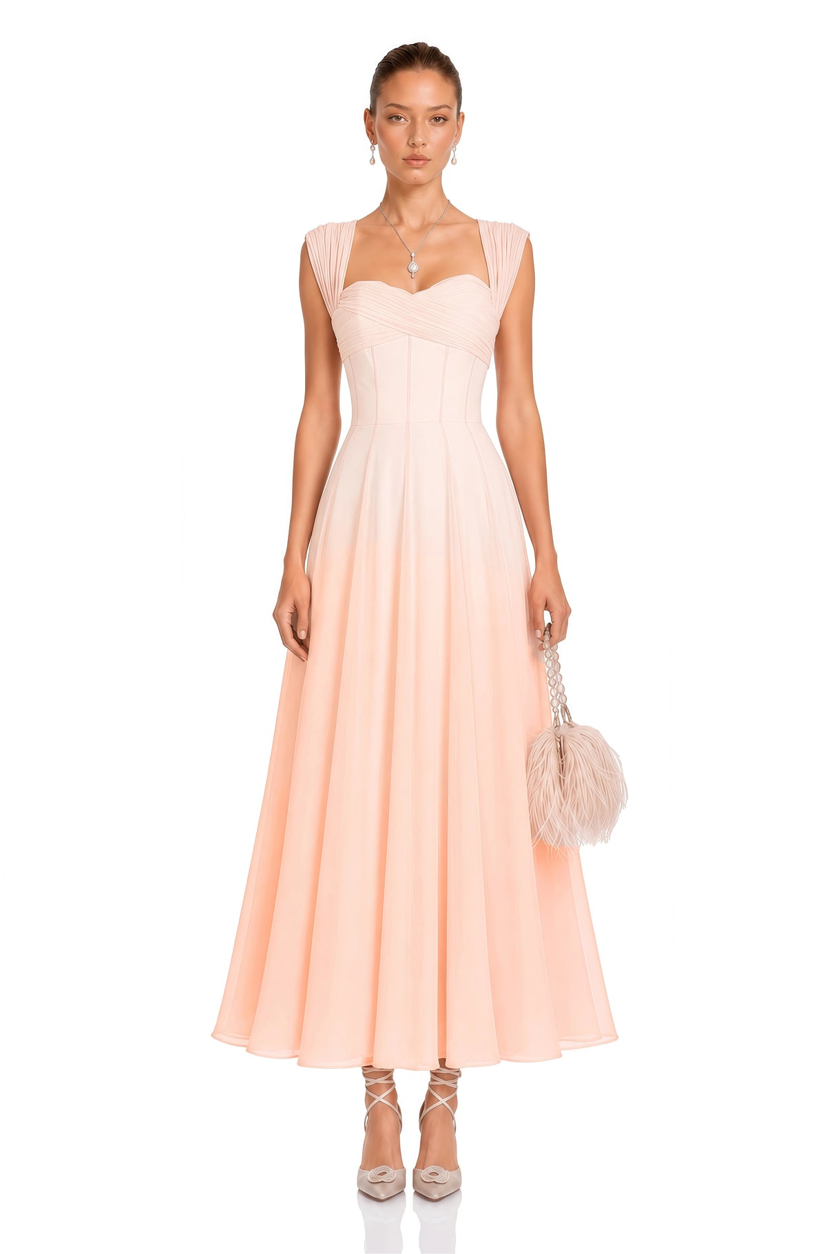 Érasme Pink Flounced Midi Dress