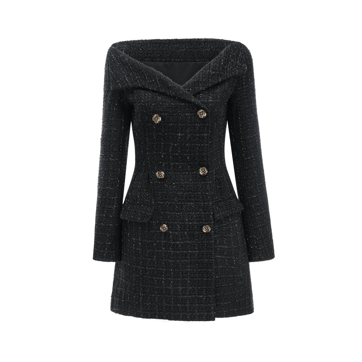 Erin Coat - Open Neck Design - Long Sleeves - Lapels with Bow Detail