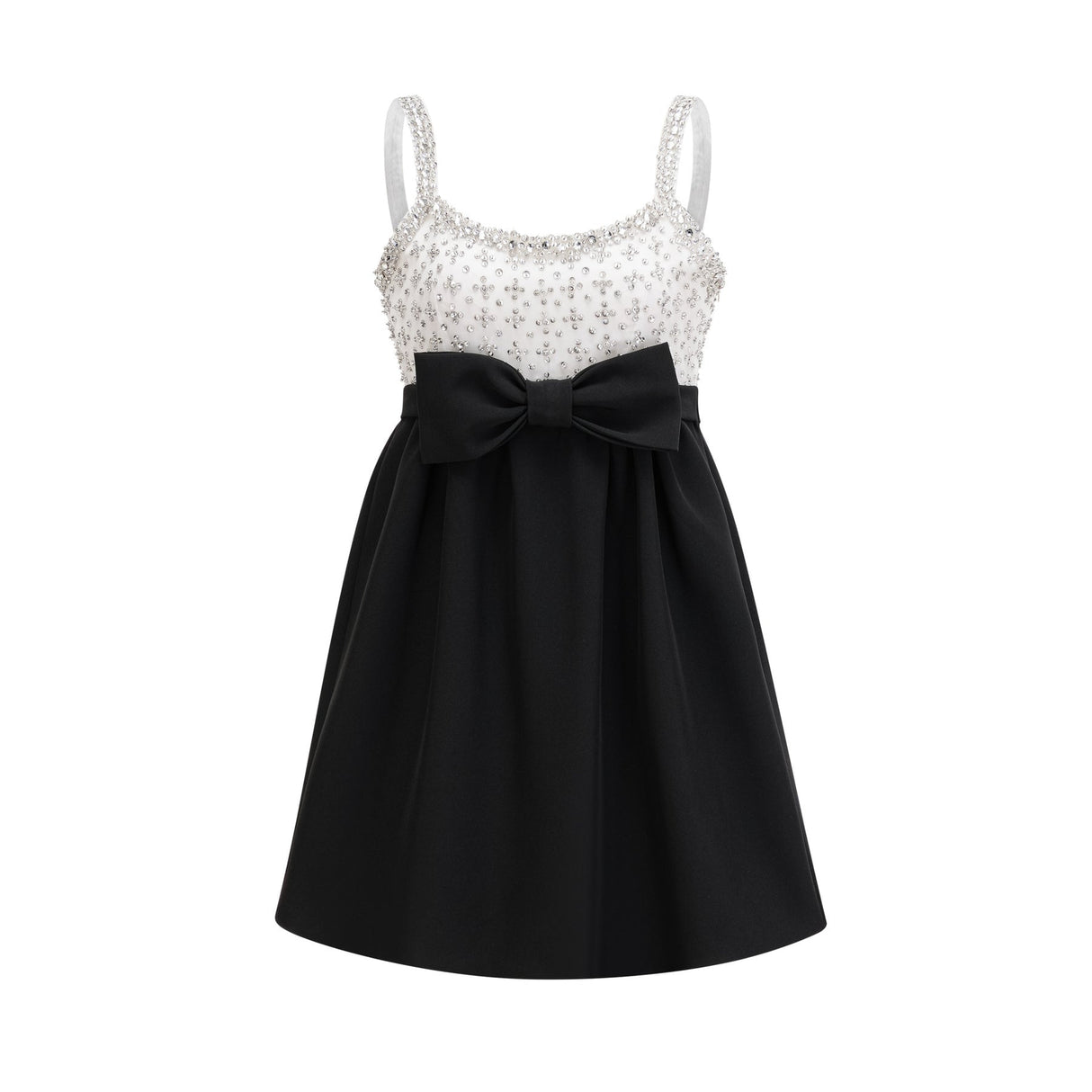 Ermione Mini Dress - Sleeveless Spaghetti Strap Crystal Embellished Bow Detailing Zip Fastening