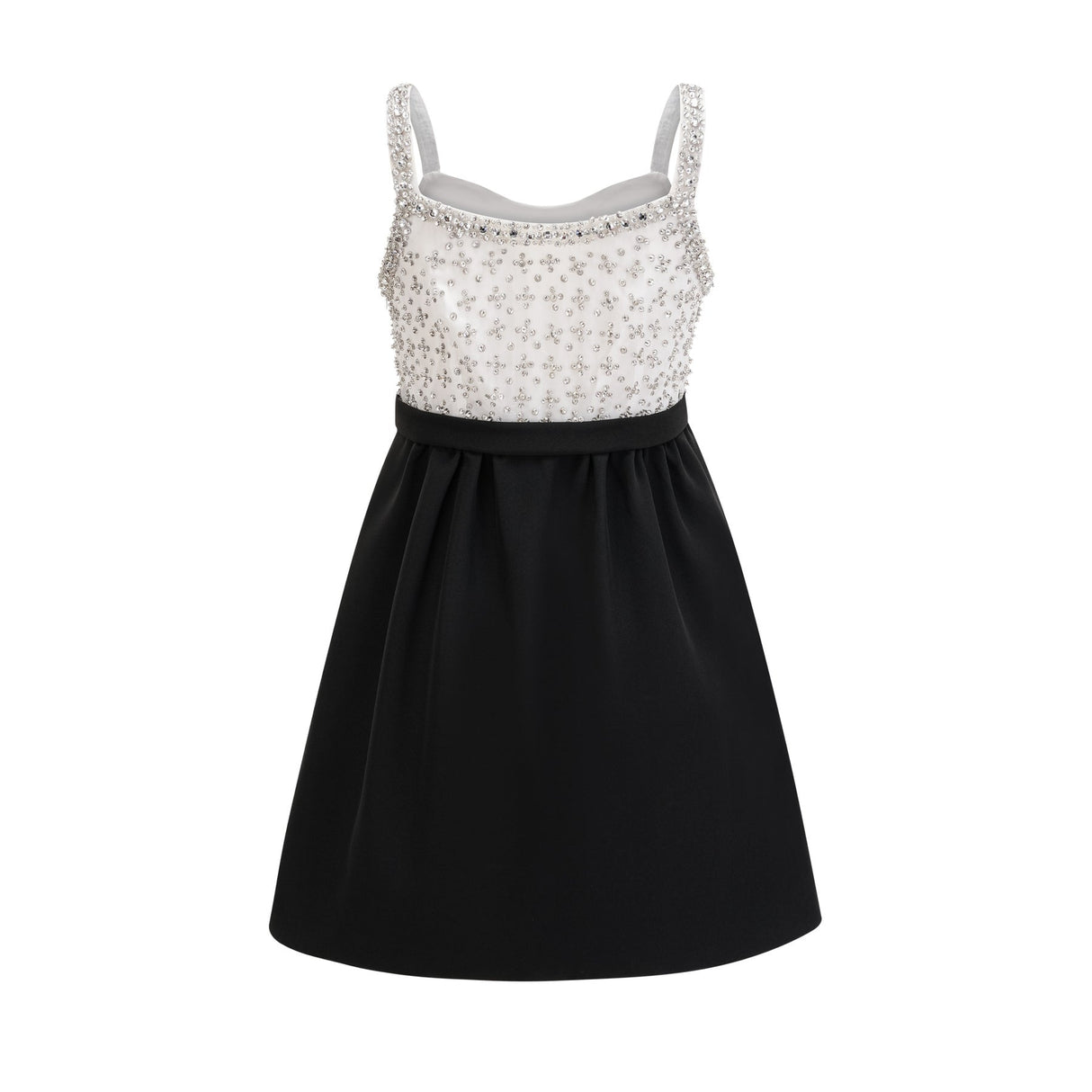 Ermione Mini Dress - Sleeveless Spaghetti Strap Crystal Embellished Bow Detailing Zip Fastening