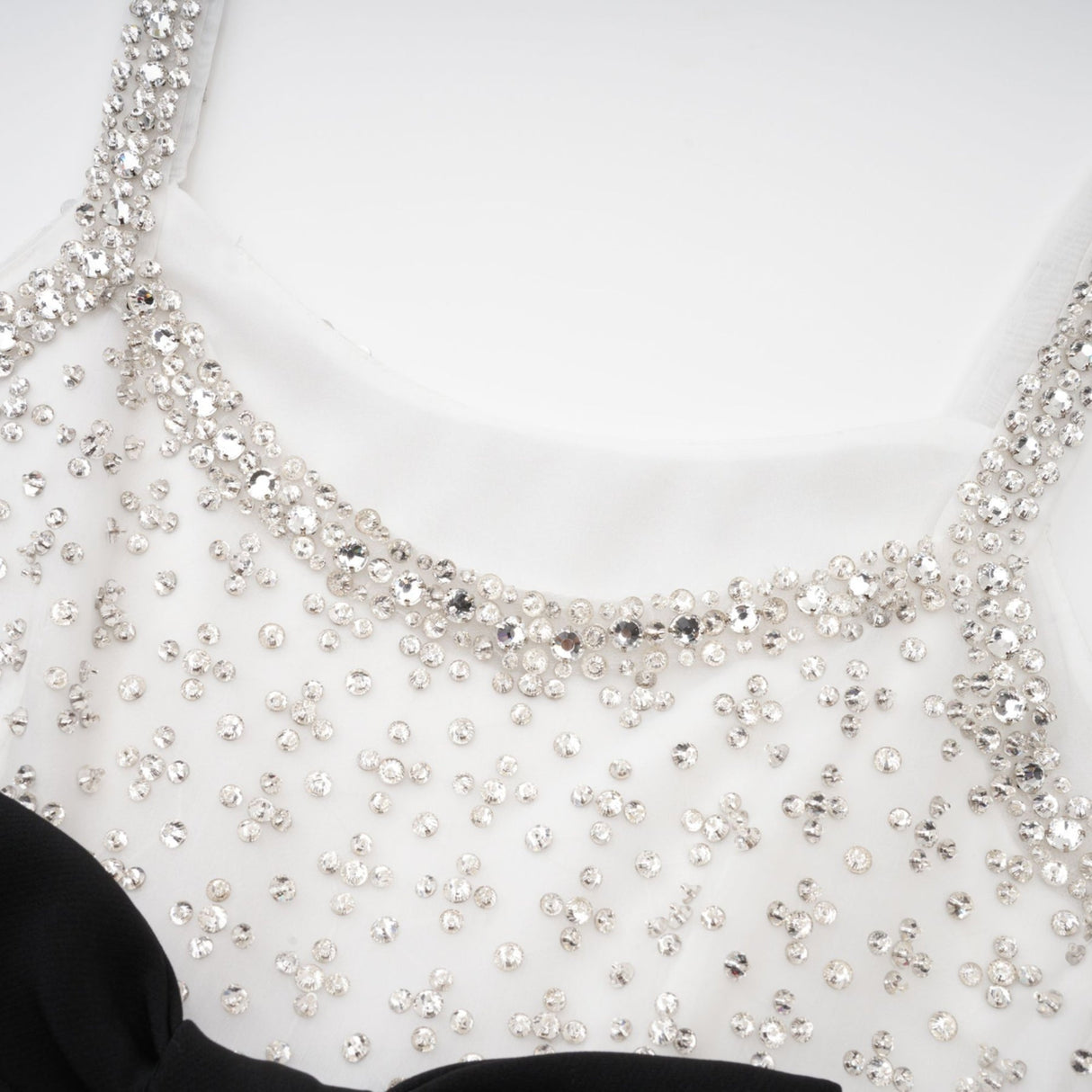 Ermione Mini Dress - Sleeveless Spaghetti Strap Crystal Embellished Bow Detailing Zip Fastening