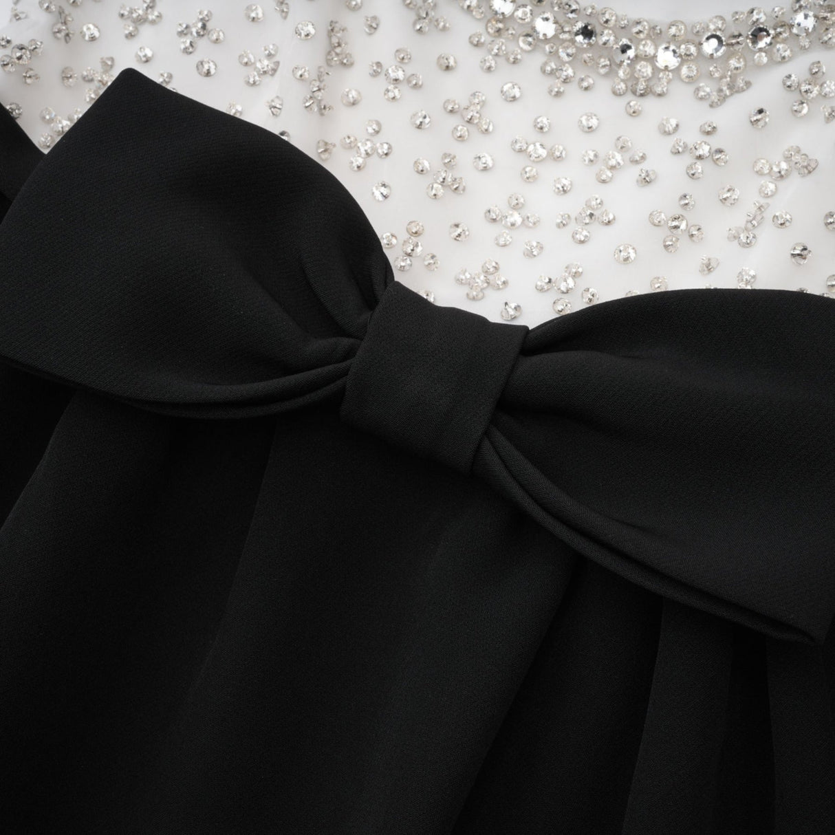 Ermione Mini Dress - Sleeveless Spaghetti Strap Crystal Embellished Bow Detailing Zip Fastening