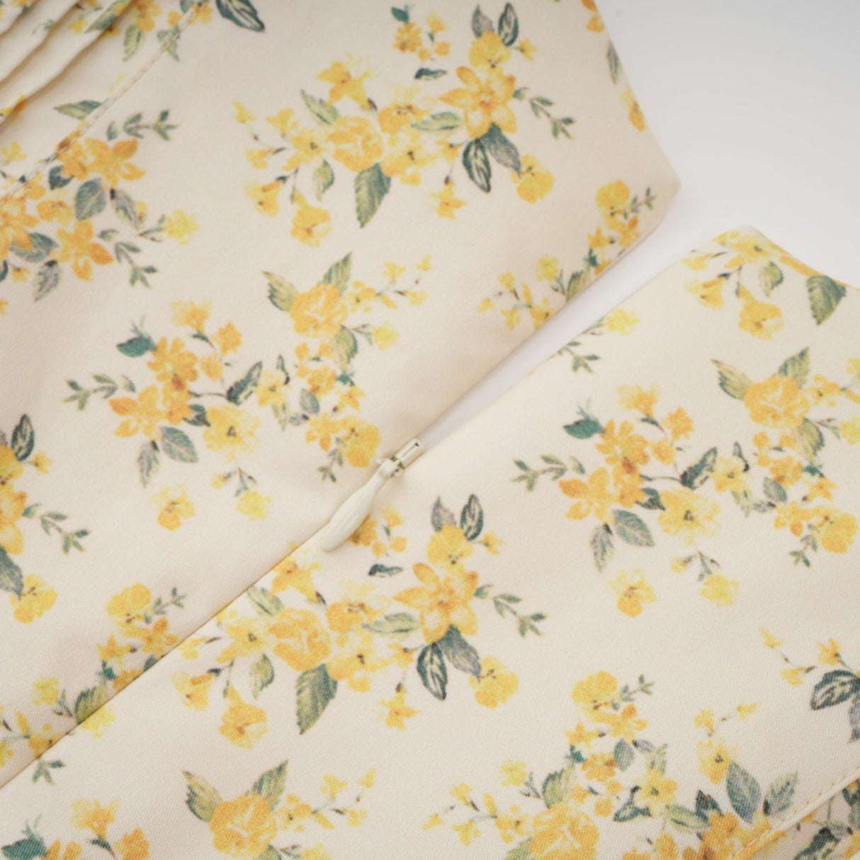 Ermione Mini Dress - V - neck Floral Cinched Waist Pleated Layers Zip Closure Chic Mini Length