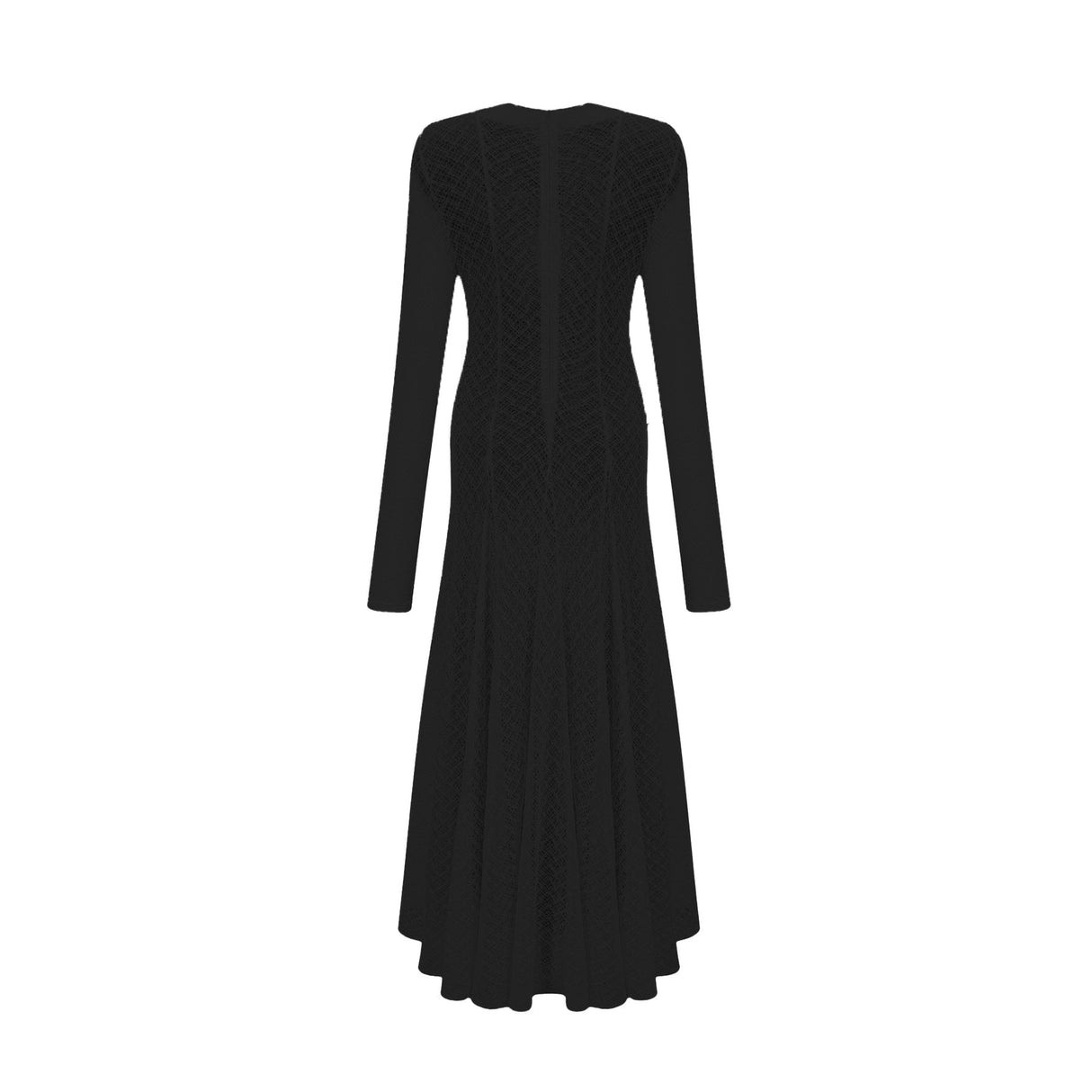 Esme Maxi Dress - Long Sleeves - Crew Neck - Lace Overlay with Wavy Pattern - Pleated Detailing with Rear Zip Fastening