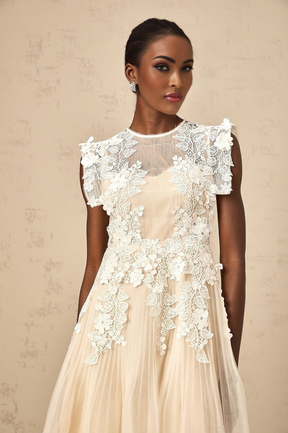 Esme Midi Dress – Sleeveless – Floral - lace Detailing – Pleated Detailing