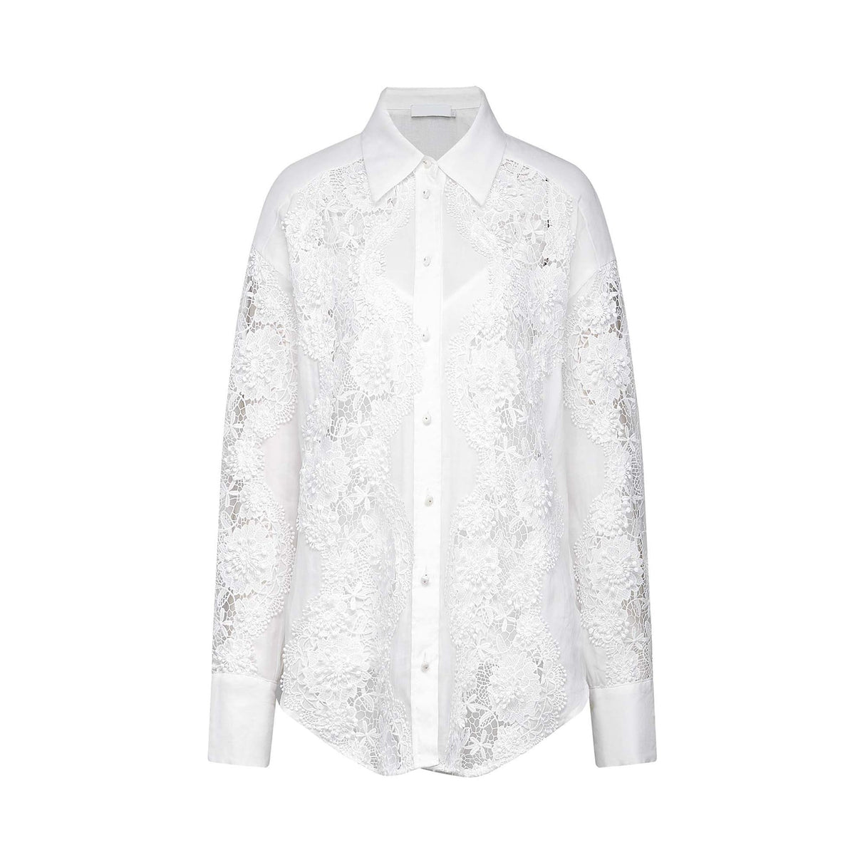 Esme Shirt - Long Sleeve - Lapel - Cut - Out Design - Lace Embroidery
