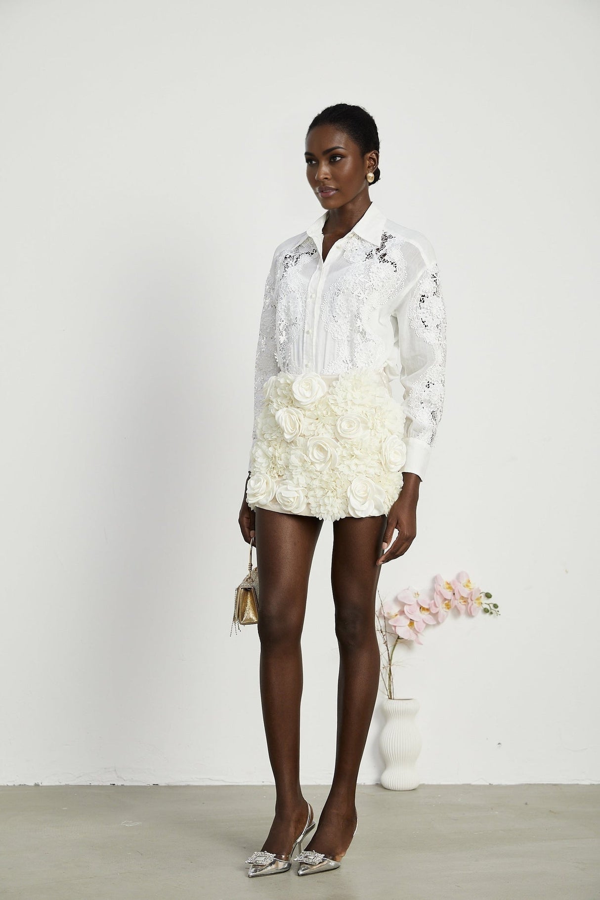 Esme Shirt - Long Sleeve - Lapel - Cut - Out Design - Lace Embroidery