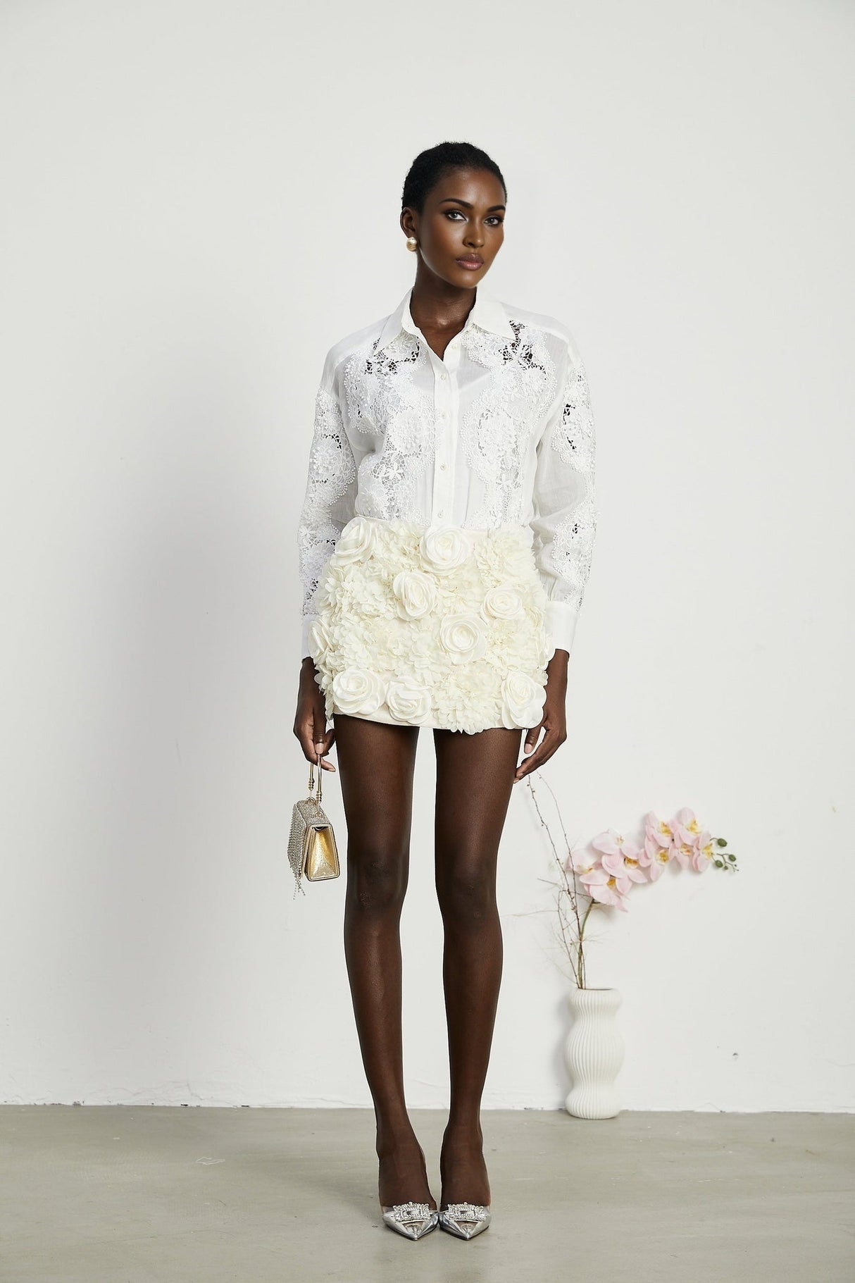 Esme Shirt - Long Sleeve - Lapel - Cut - Out Design - Lace Embroidery