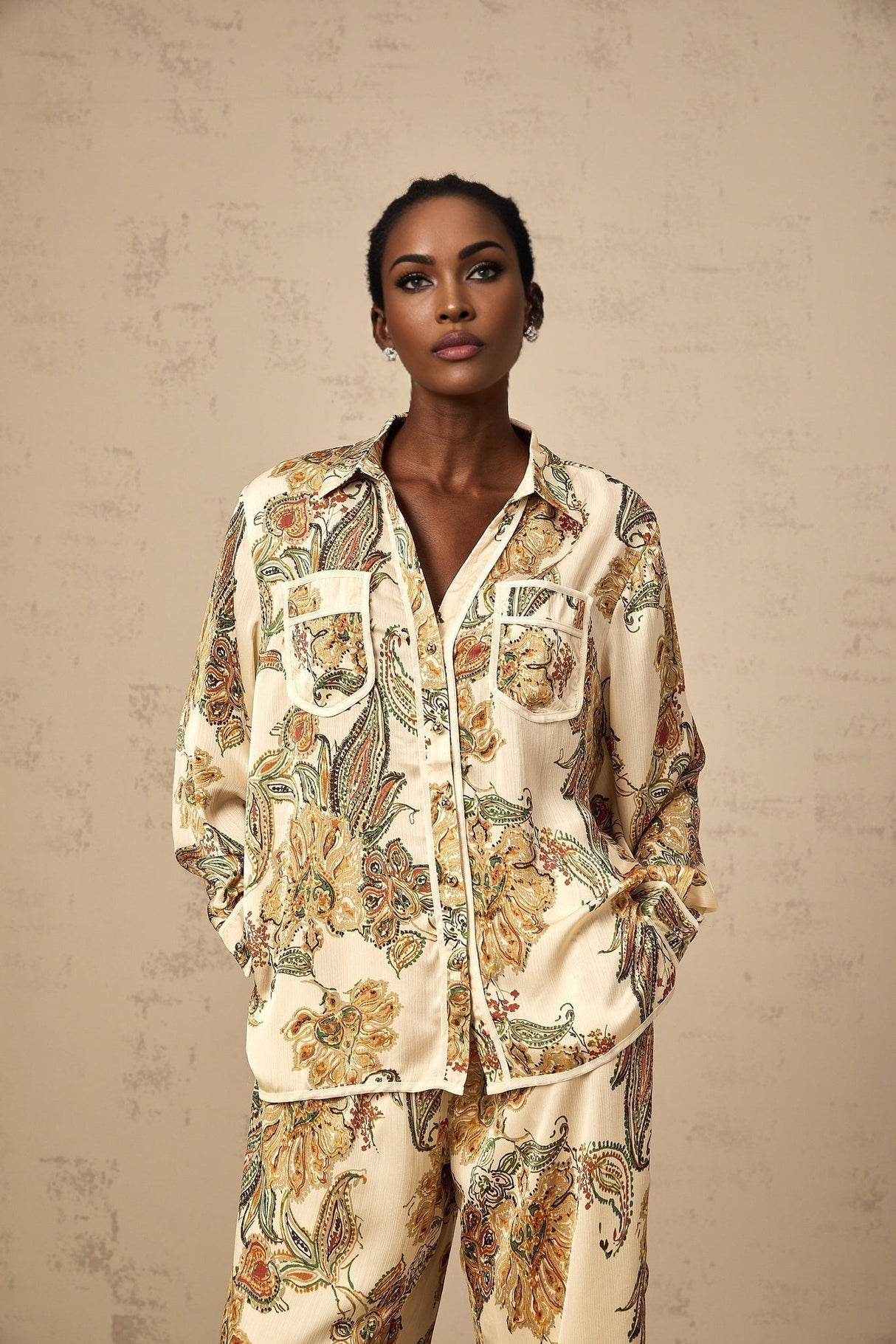 Esme Shirt & Trousers – Floral Print – Semi - Sheer – Wide Legs