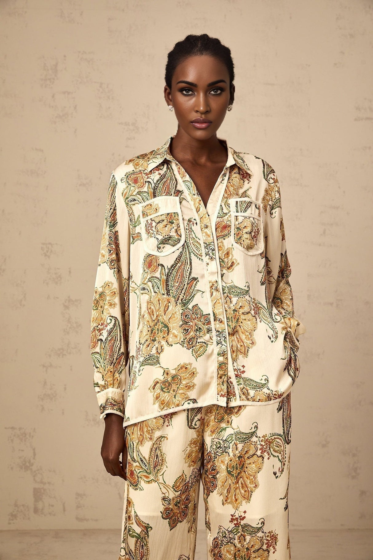 Esme Shirt & Trousers – Floral Print – Semi - Sheer – Wide Legs