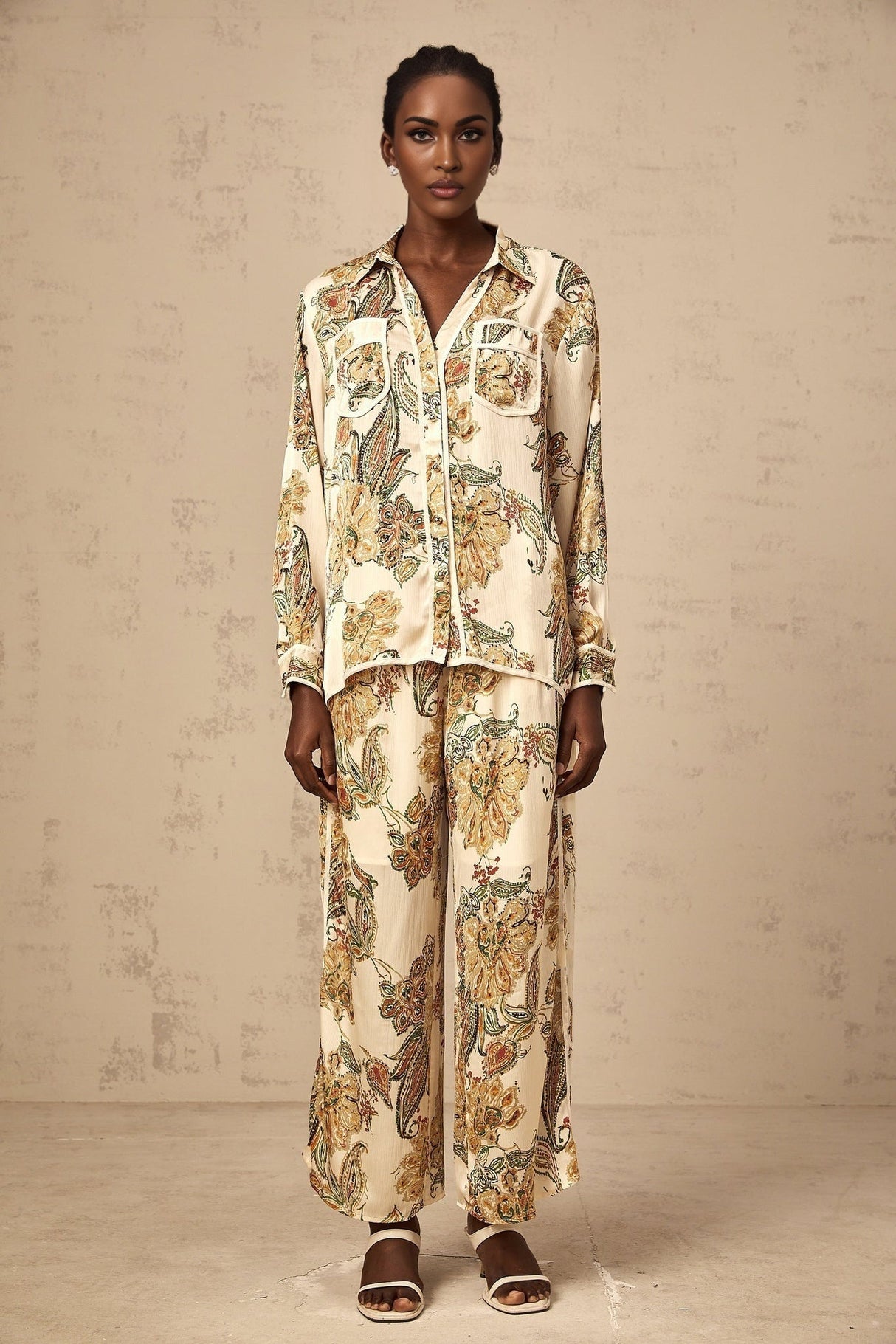 Esme Shirt & Trousers – Floral Print – Semi - Sheer – Wide Legs
