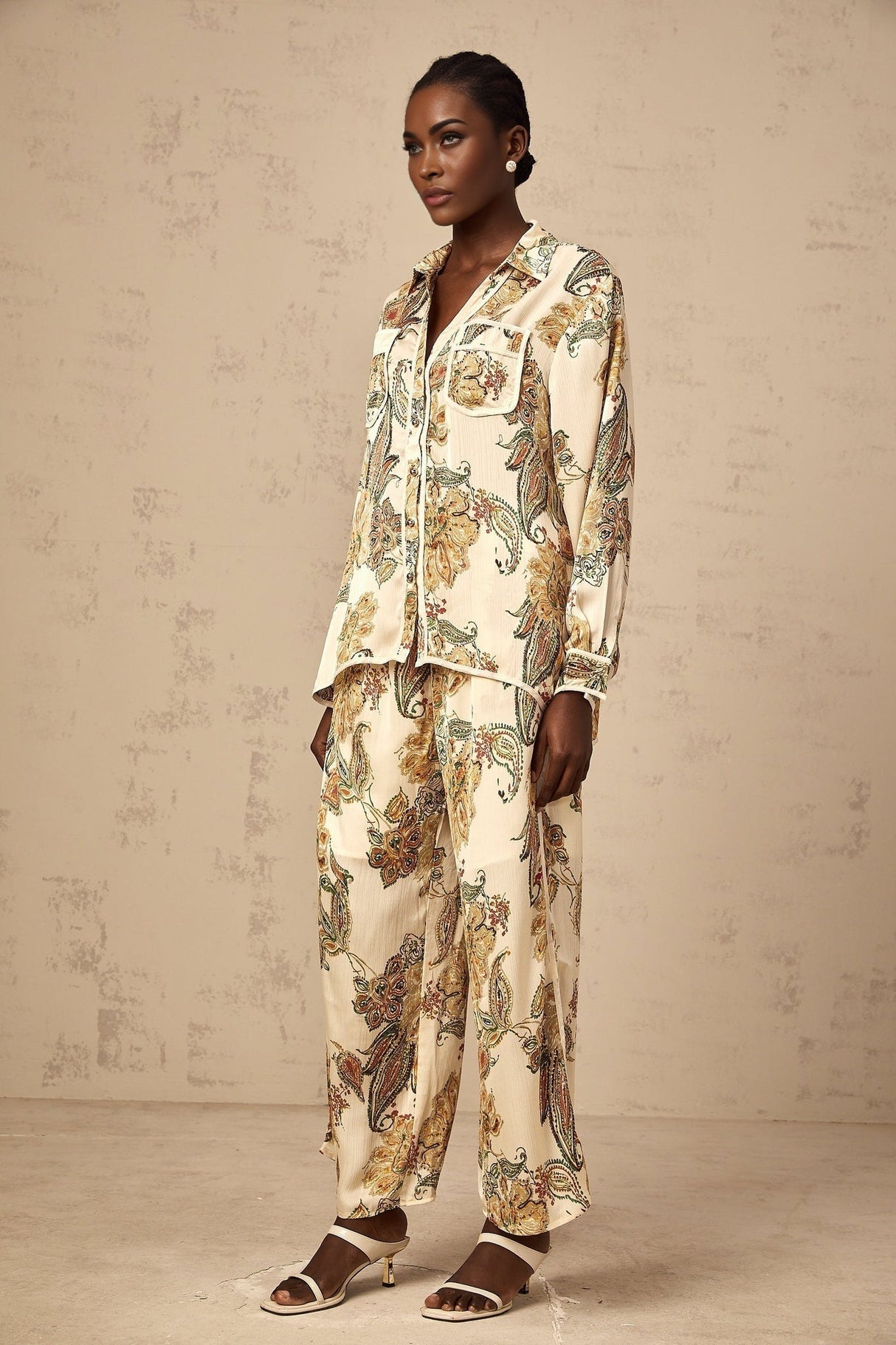 Esme Shirt & Trousers – Floral Print – Semi - Sheer – Wide Legs