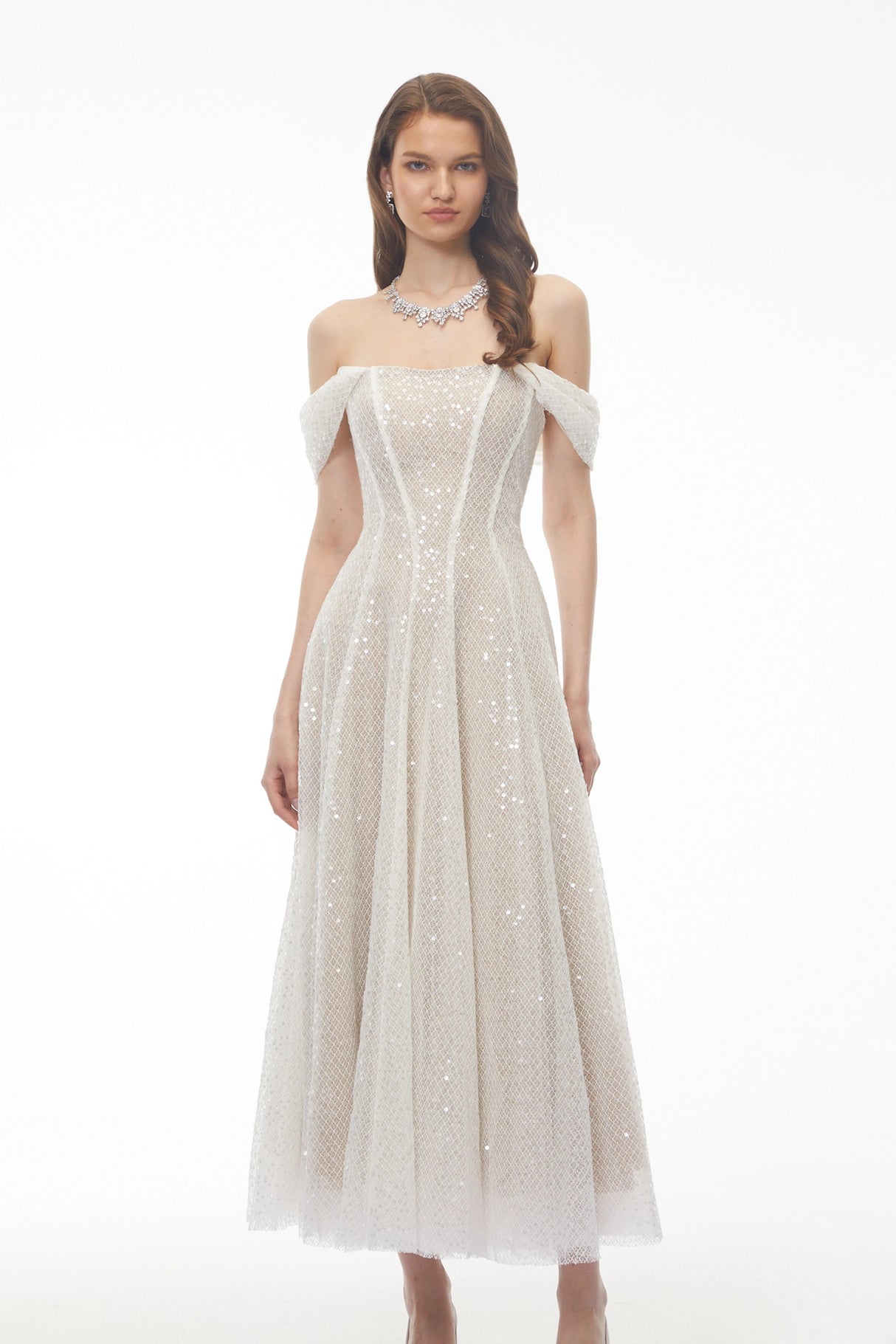 Esme White Off Shoulder Embellished Maxi Dress