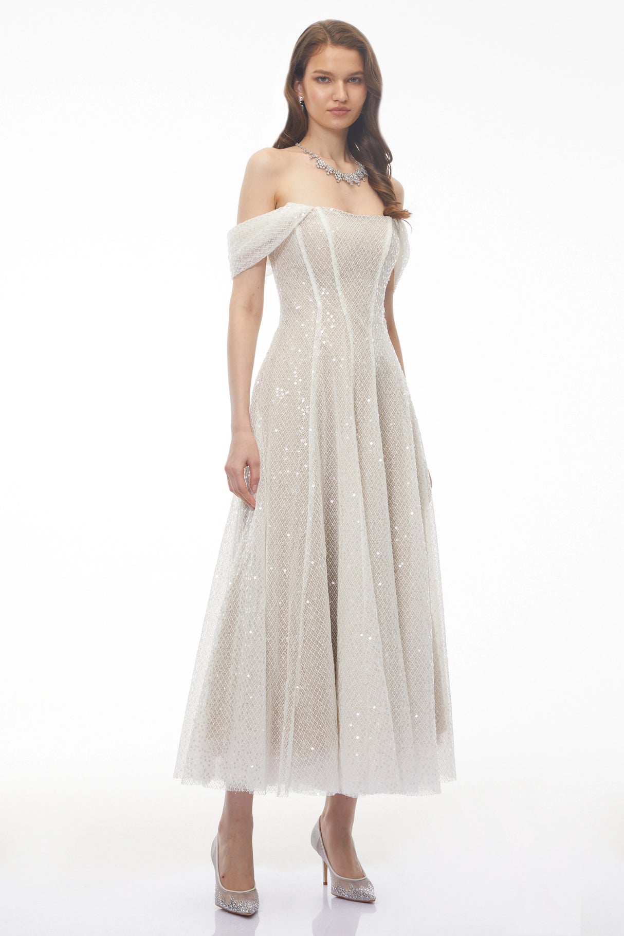Esme White Off Shoulder Embellished Maxi Dress