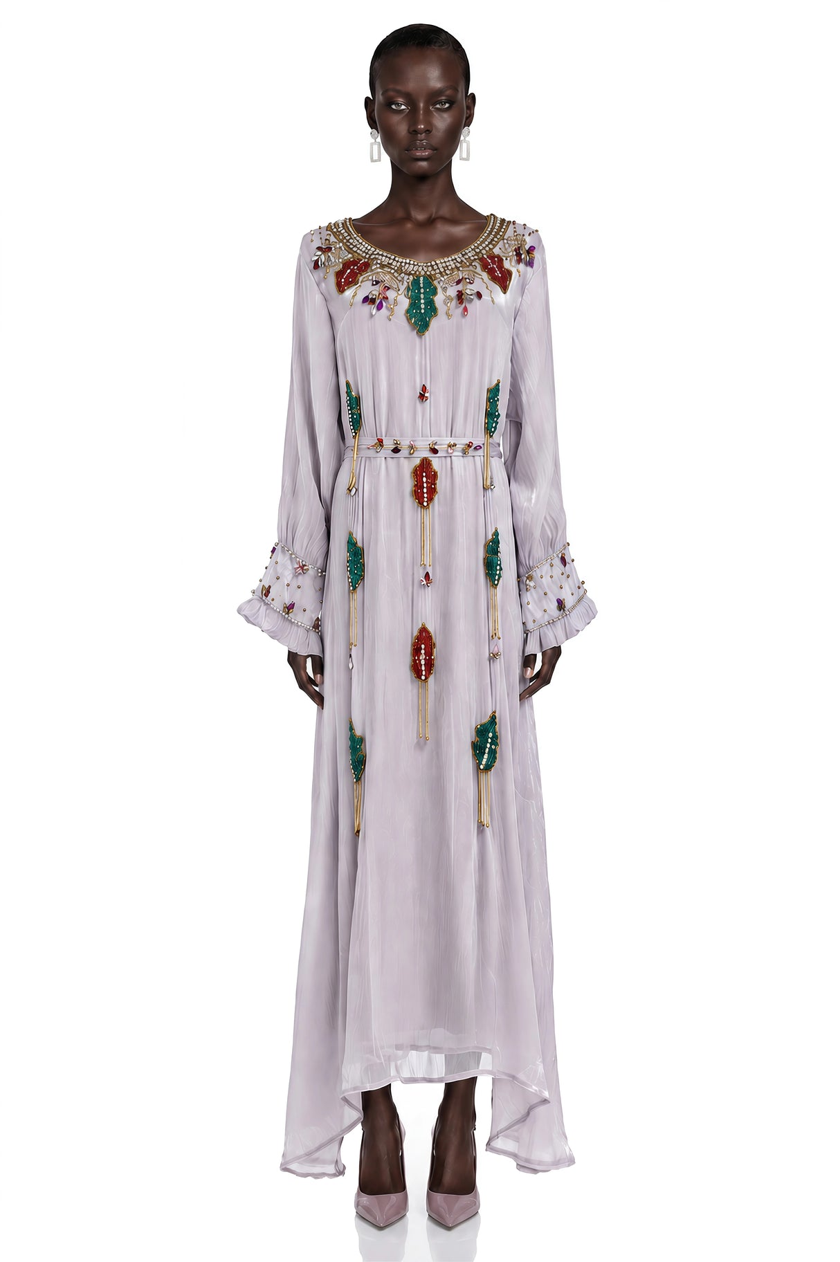 Esther Lavender Embroidered Long Sleeve Maxi Dress
