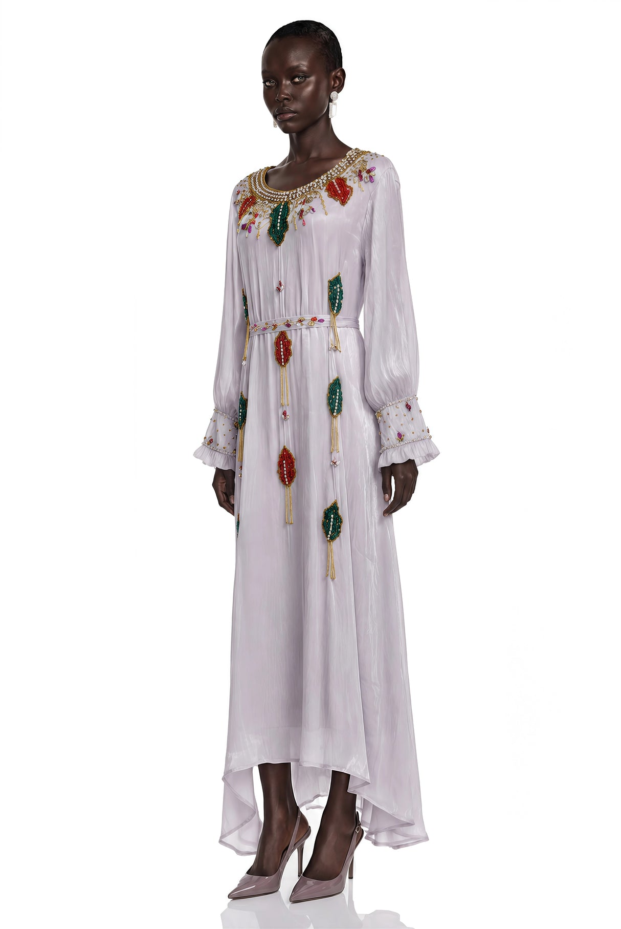 Esther Lavender Embroidered Long Sleeve Maxi Dress