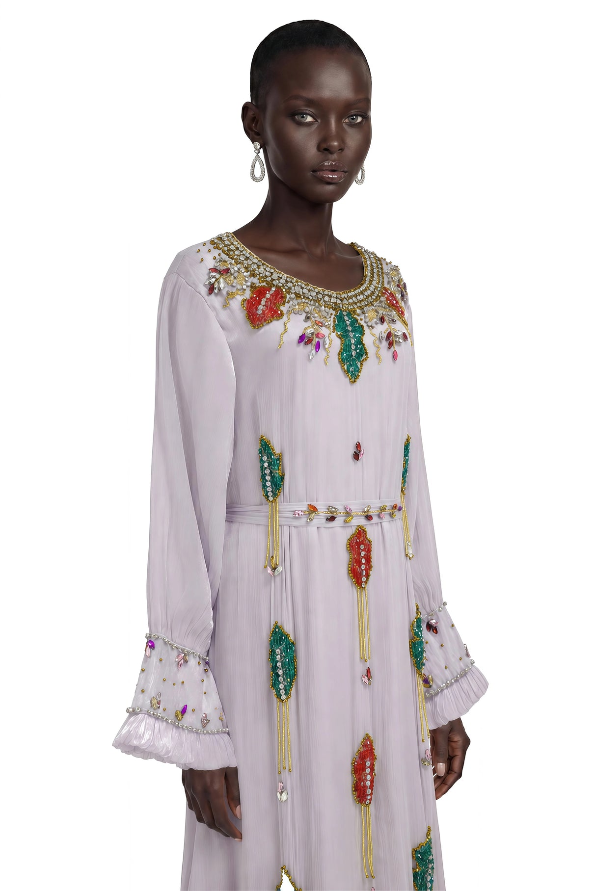 Esther Lavender Embroidered Long Sleeve Maxi Dress
