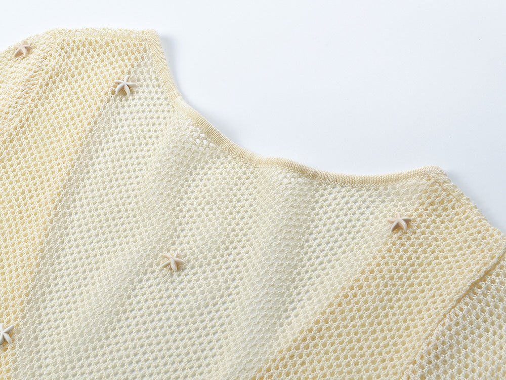 Ethereal Maxi Dress - Flattering V - neckline - Flared Sleeves - Tailored Look - Lightweight Knit - Elegant Circular Accent