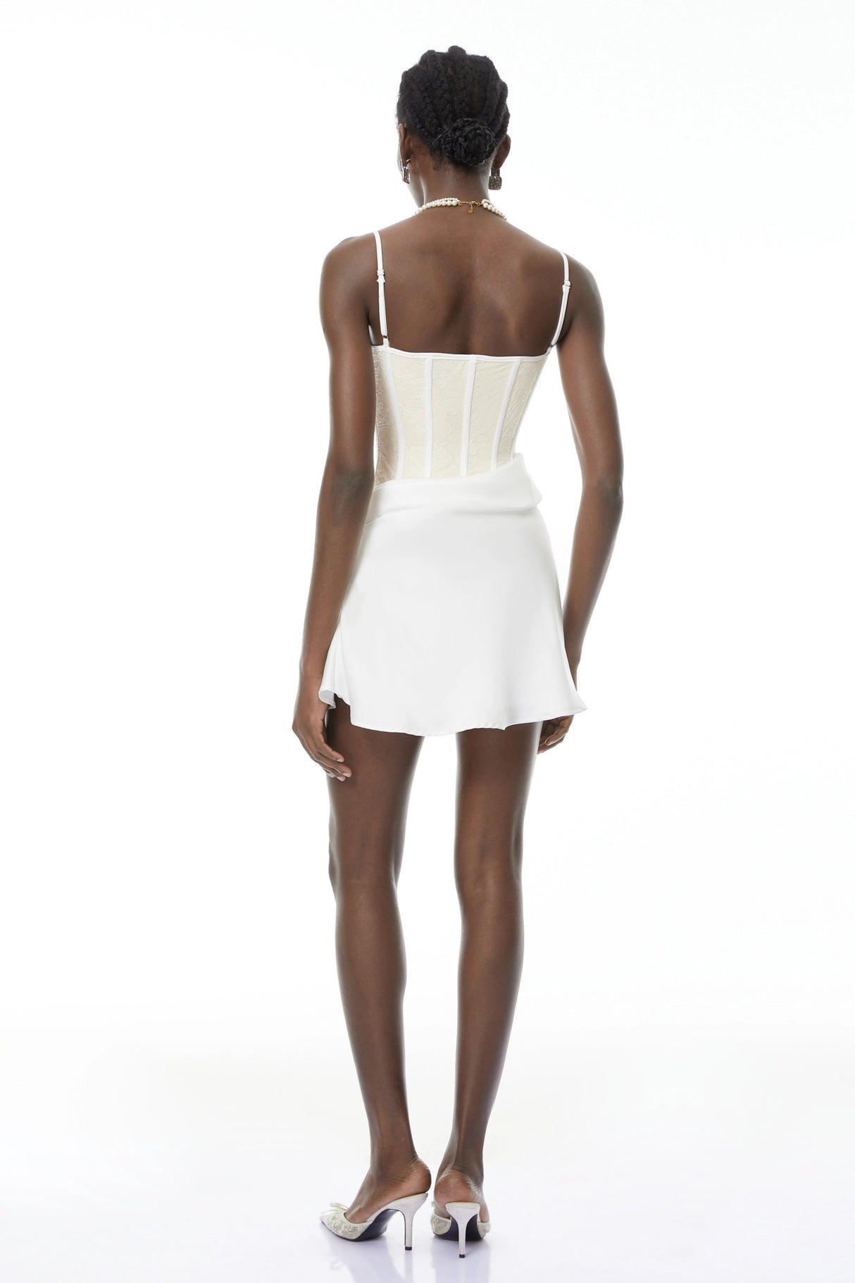Eufrosina White Bodycon Mini Dress with Lace Panels