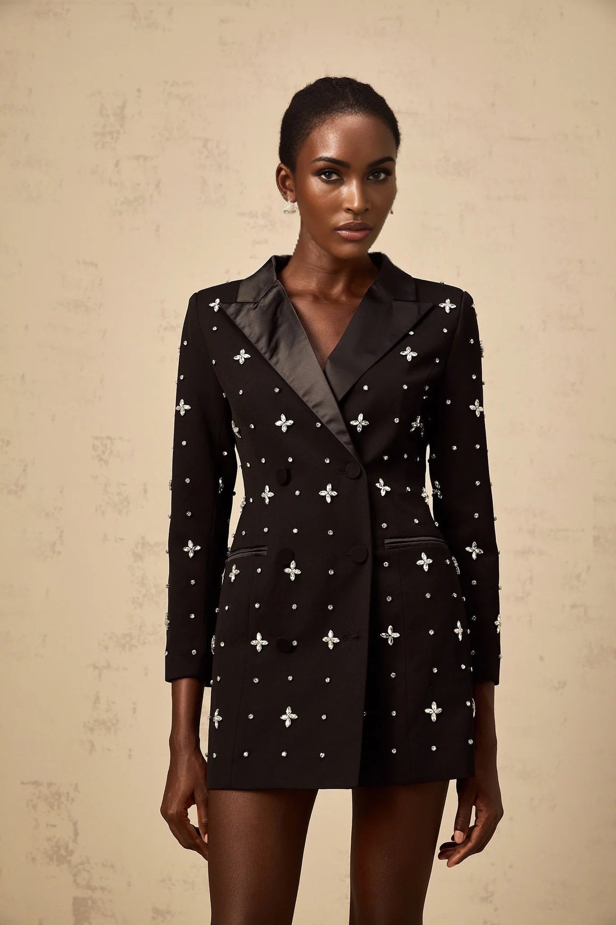 Eulalia Mini Dress Black Crystal Panelled Blazer