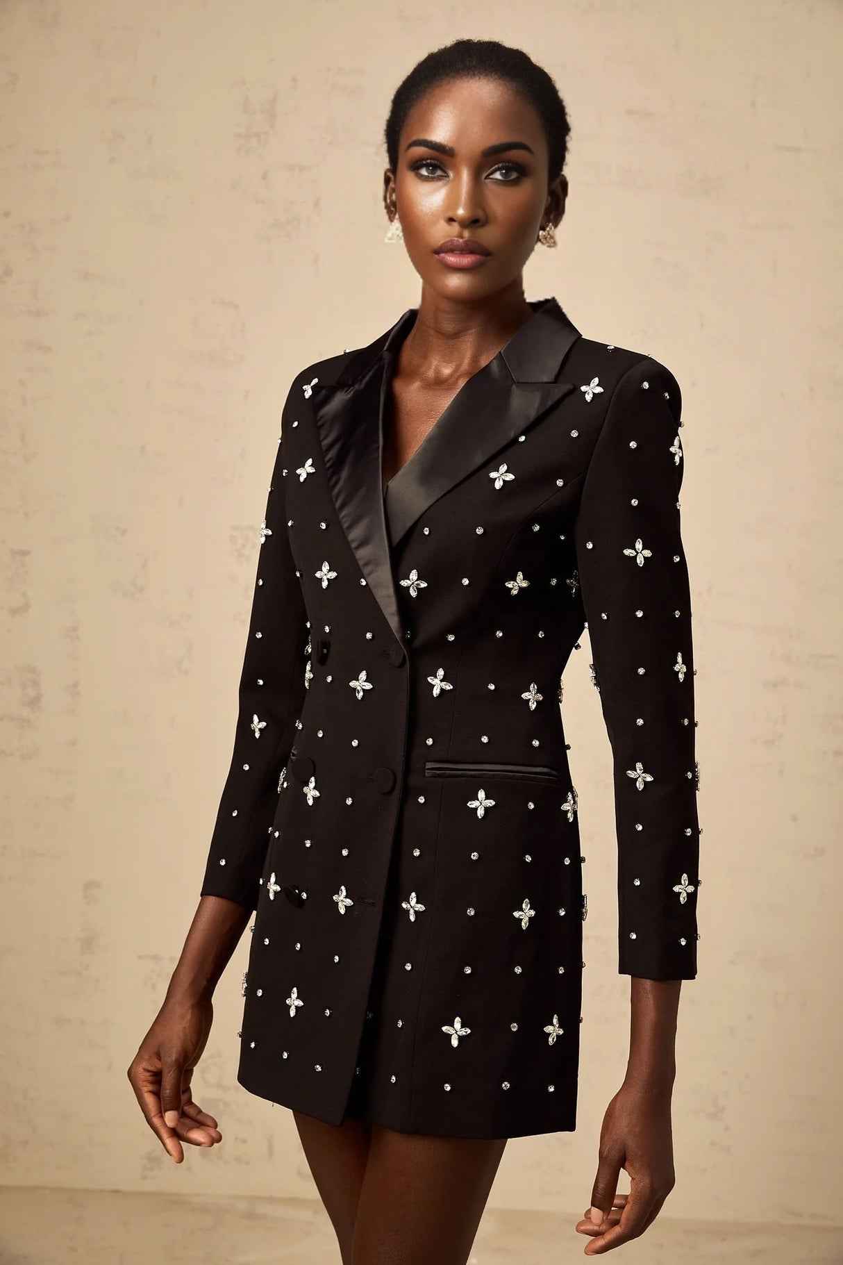 Eulalia Mini Dress Black Crystal Panelled Blazer