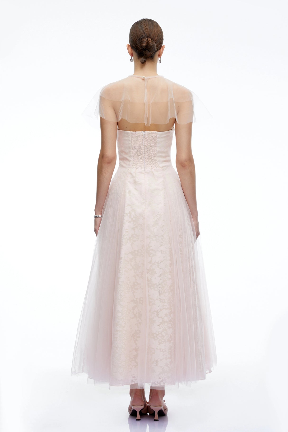 Eulalie Pink Tulle Maxi Dress With Shawl